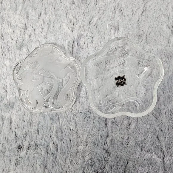 Cherub German Glass Bowls Mikasa Crystal Holiday Set 2 Sweet Dish 5.5 Valentines - Picture 7 of 7